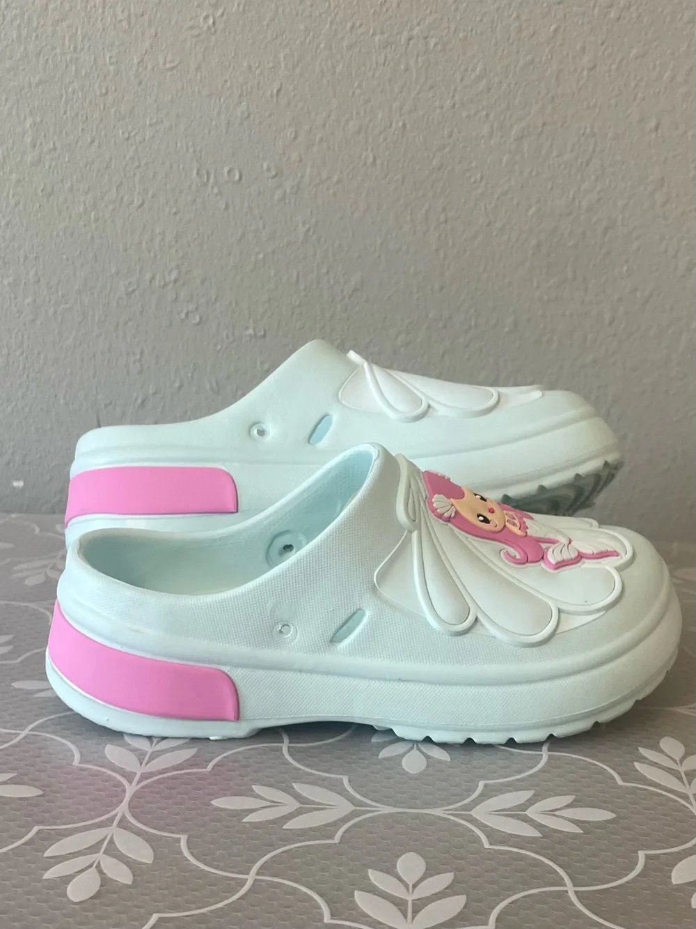 Toddler Girl size 12 Slip on Clogs Light Mint Green with Pink Mermaid Accent